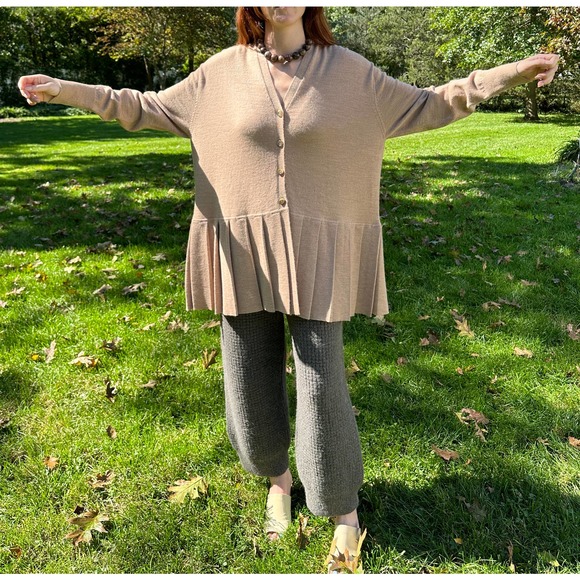 Lauren Manoogian OS One Size Pleat Cardigan Camel Wool Baby Alpaca NWT - Picture 10 of 16